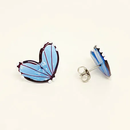 Glass butterfly wings stud earrings - blue