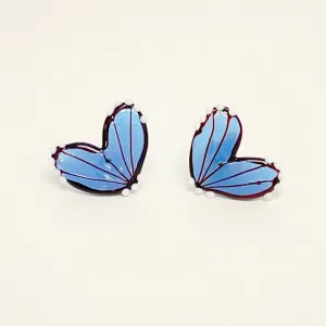 Glass butterfly wings stud earrings - blue