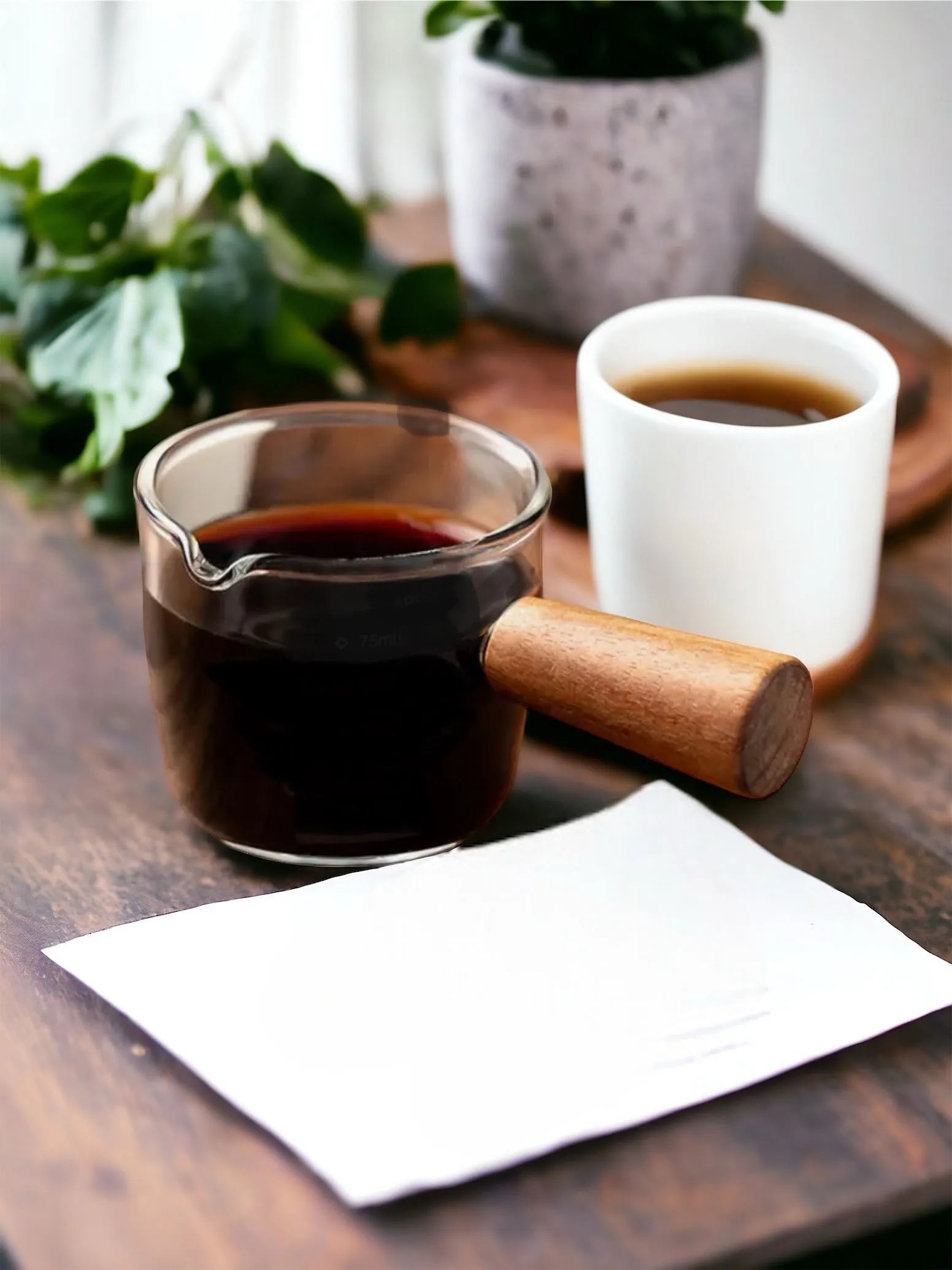 Glass Milk And Coffee Pot Pourer With Wooden Handle