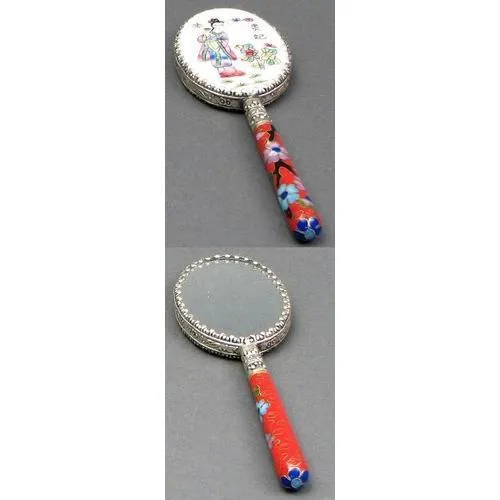 Hand Mirror with Lady & Cloisonne Handle