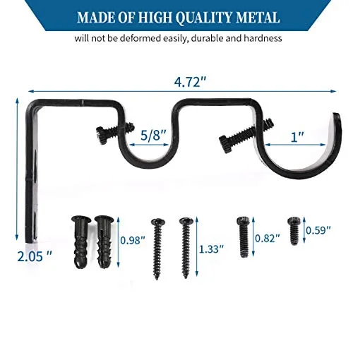 Heavy Duty Curtain Double Rod Brackets 1" and 5/8" In Set of 2