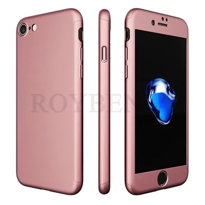 Luxury 360 Degree Full Protection Case For iPhone 7 7 Plus iPhone 6 6S Plus 5 5S SE Hard PC Coverage Cover   Clear Glass Film