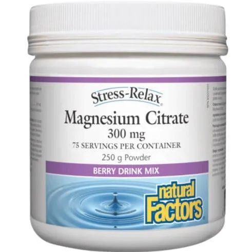 Natural Factors Magnesium Citrate 300mg Natural Berry Drink Mix Powder 250g