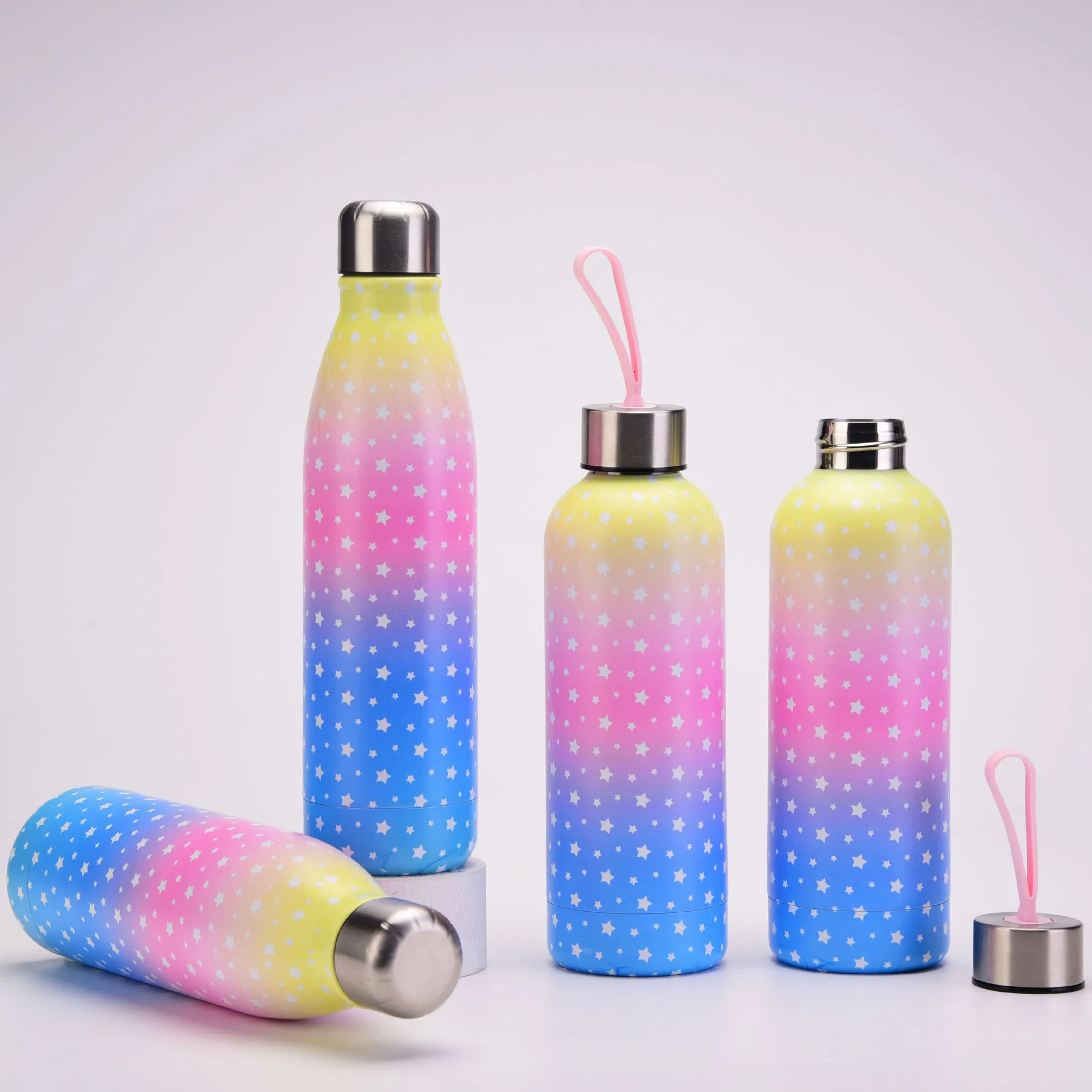 New Coke Bottle Thermos Cup Creative Starry Sky Gradient Coke Bottle Outdoor Portable Handle Sports Water Cup