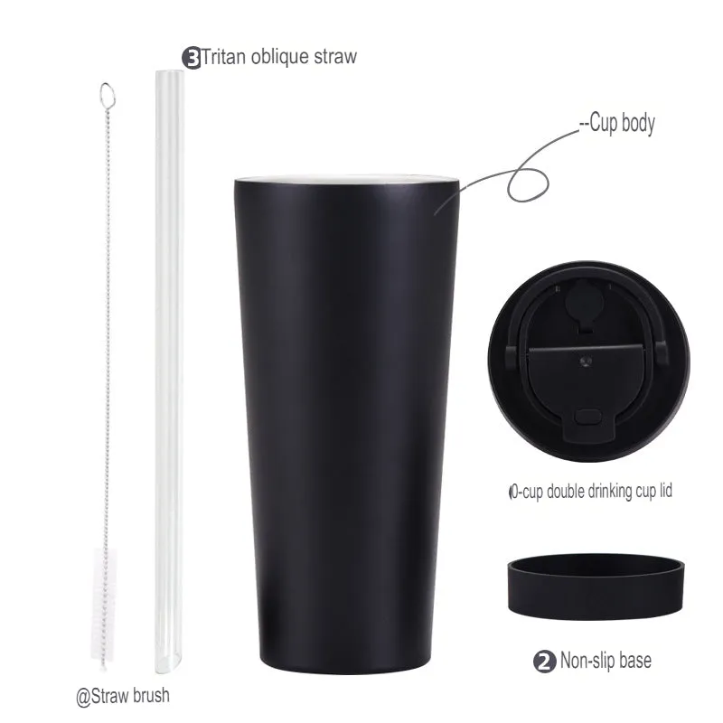 New stainless steel straw cup with pearl ceramic liner, portable handle, vacuum double-layer straw thermos cup