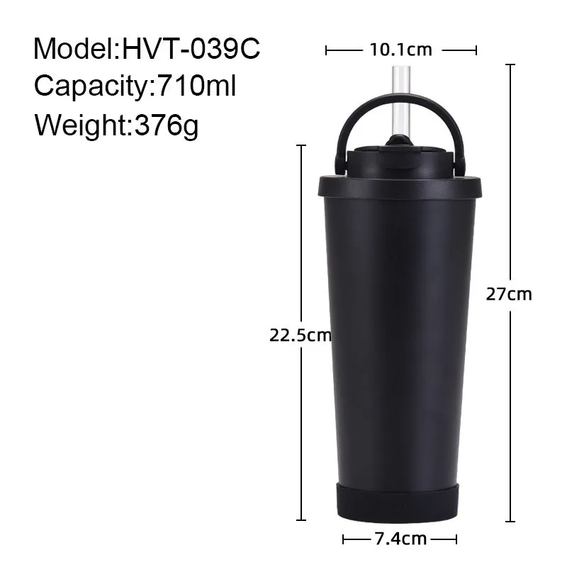 New stainless steel straw cup with pearl ceramic liner, portable handle, vacuum double-layer straw thermos cup