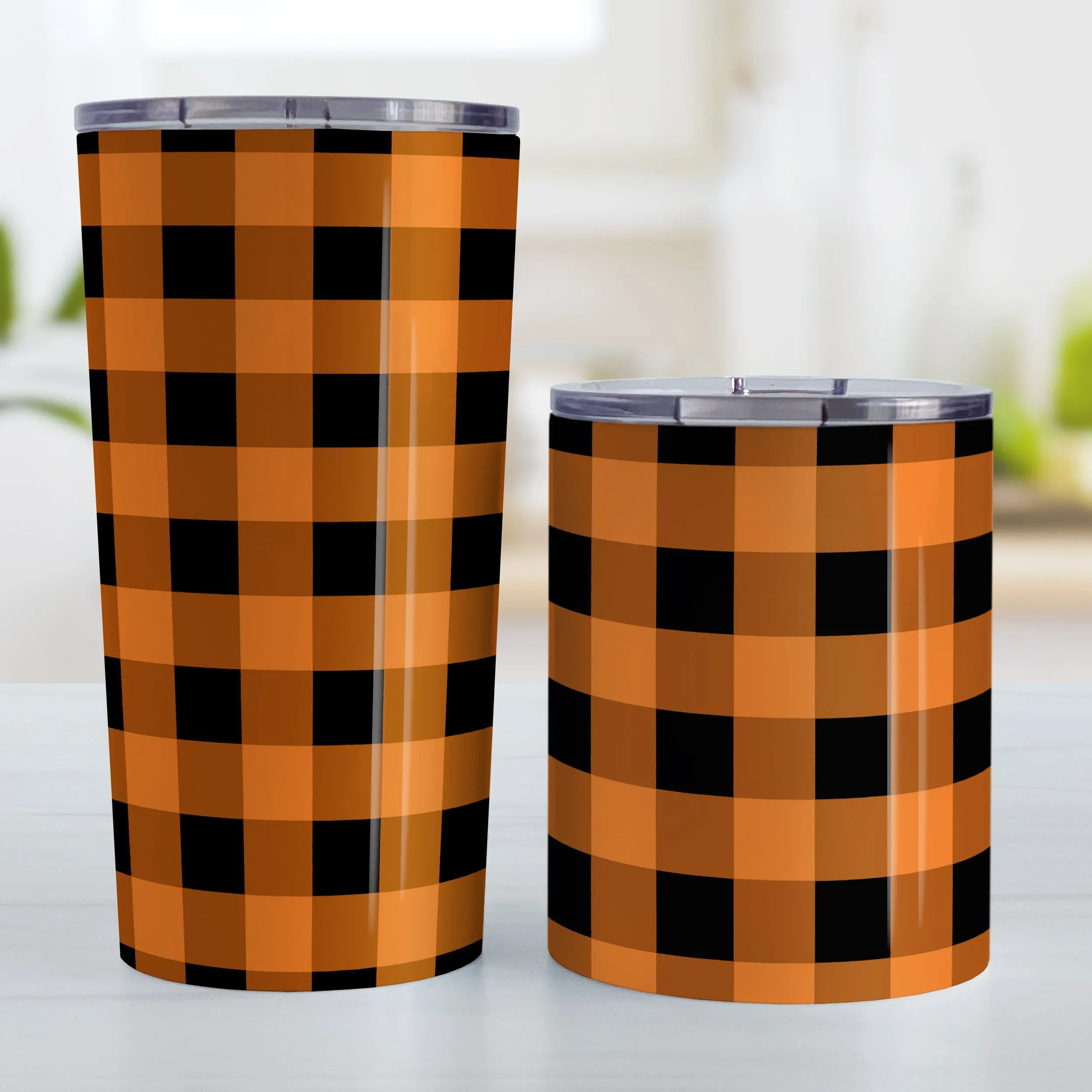 Orange and Black Buffalo Plaid Tumbler Cup