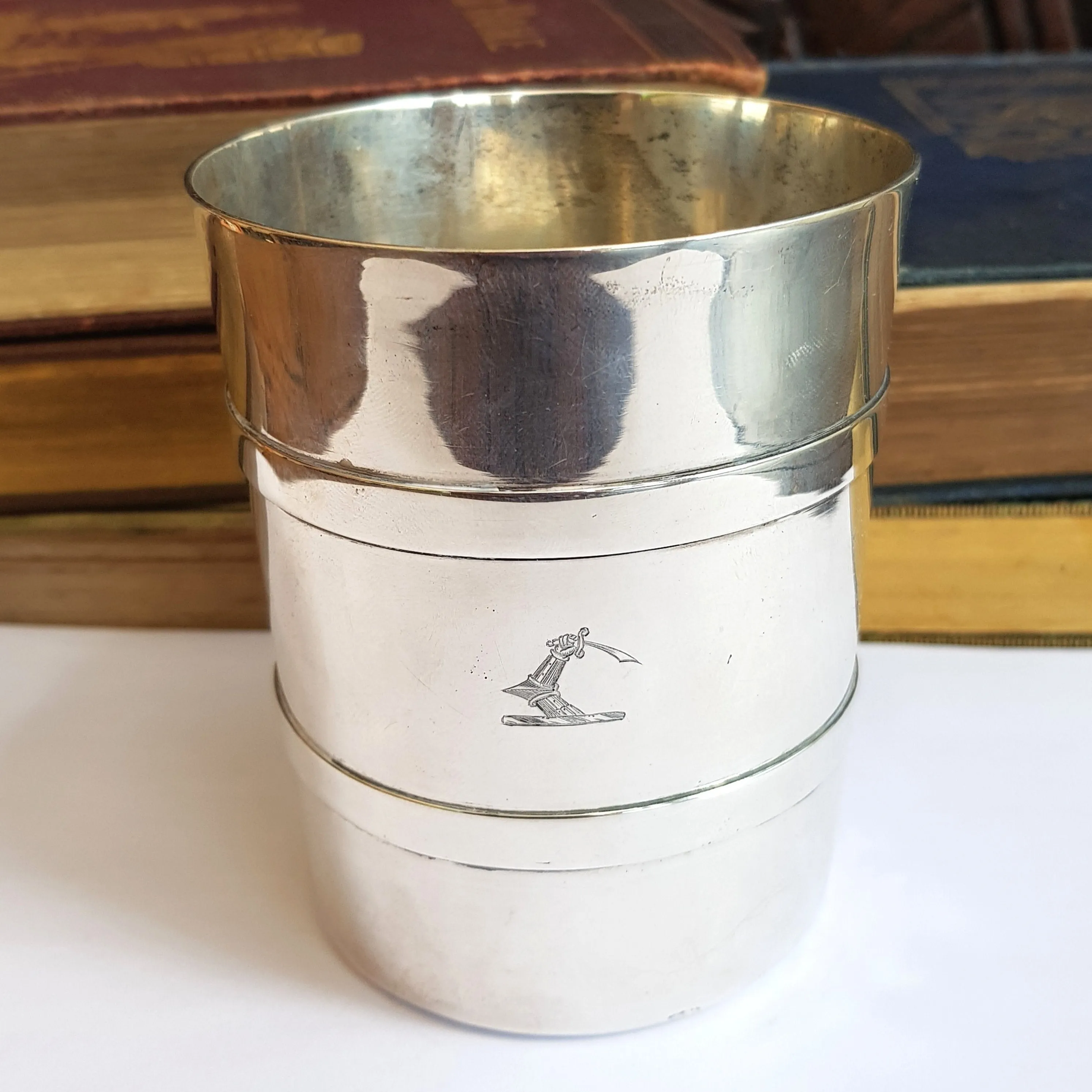 Sterling Silver Crested Cup Beaker Rare Antique Georgian London Circa 1766