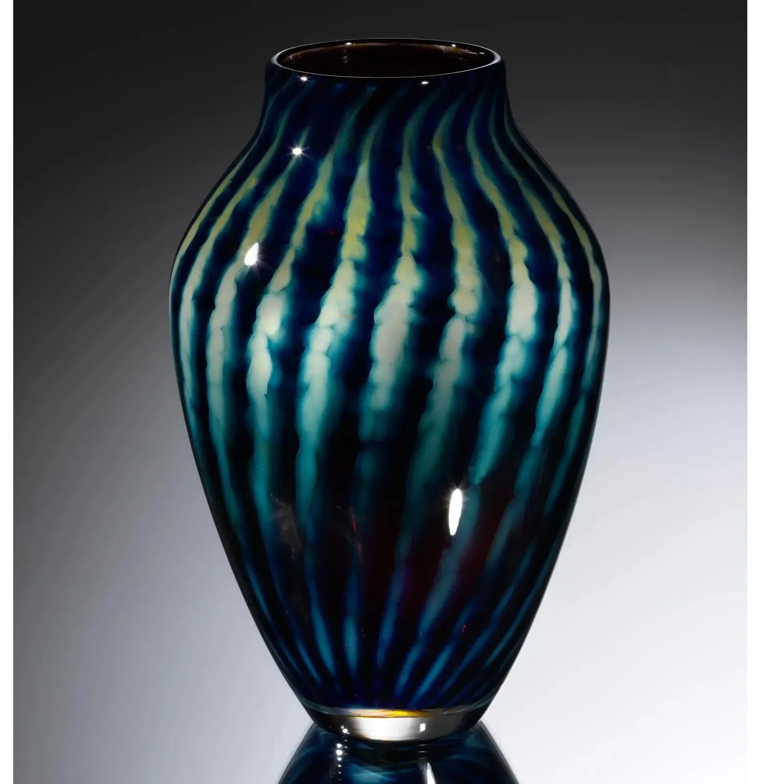 Treasure Reverse Amphora Optic Stripe Vase by Jake Pfeifer of Hot Glass Alley