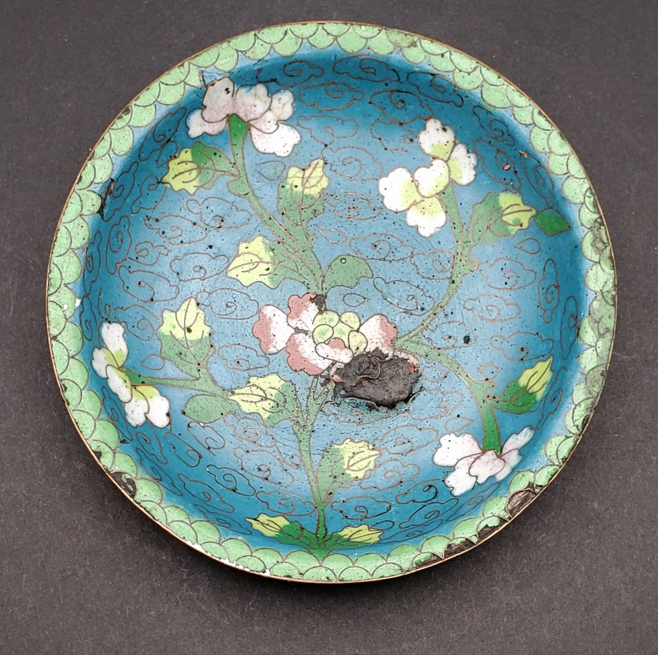 Vintage Floral Cloisonne Enamel Trinket Dish - DAMAGED