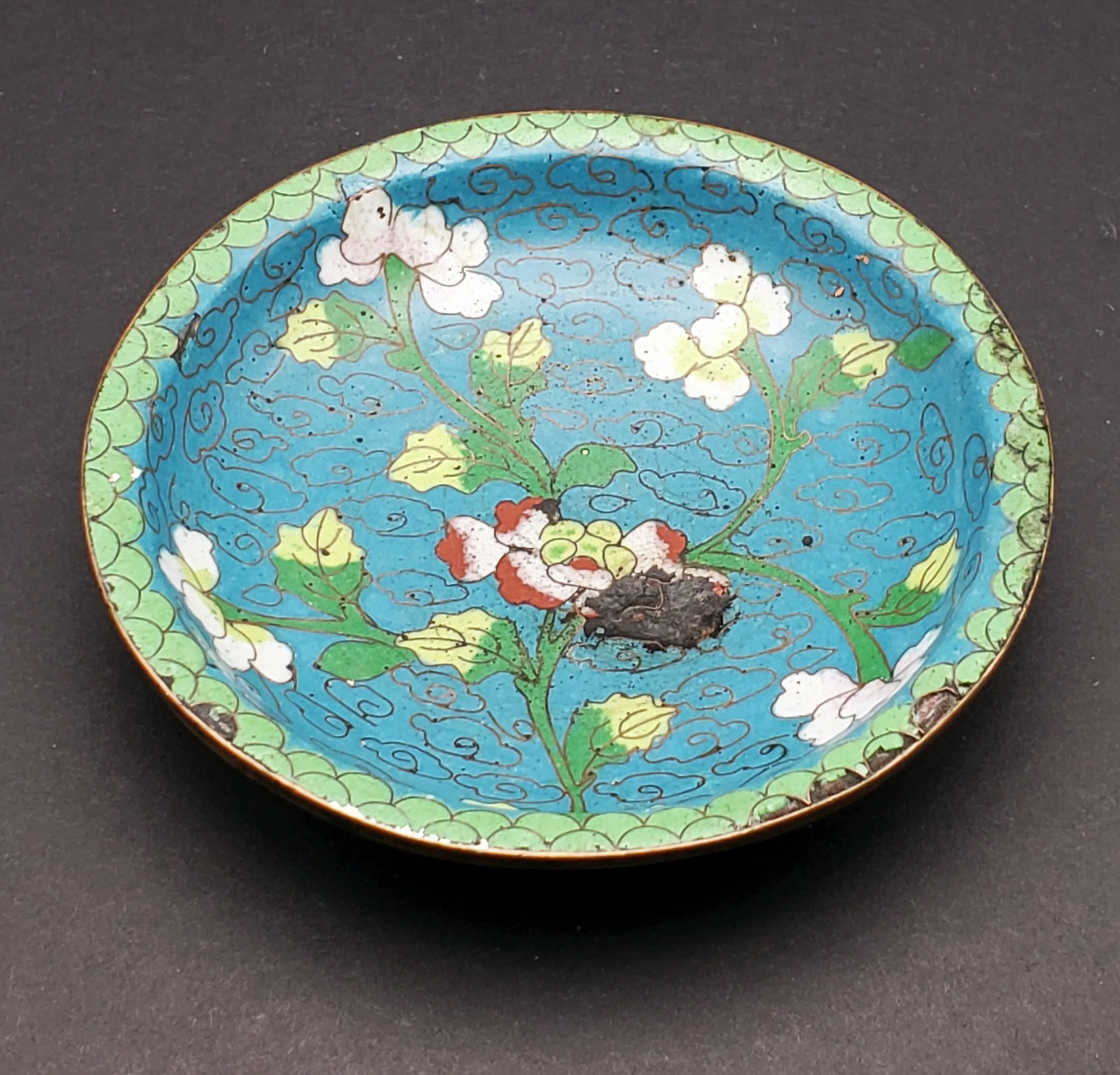 Vintage Floral Cloisonne Enamel Trinket Dish - DAMAGED