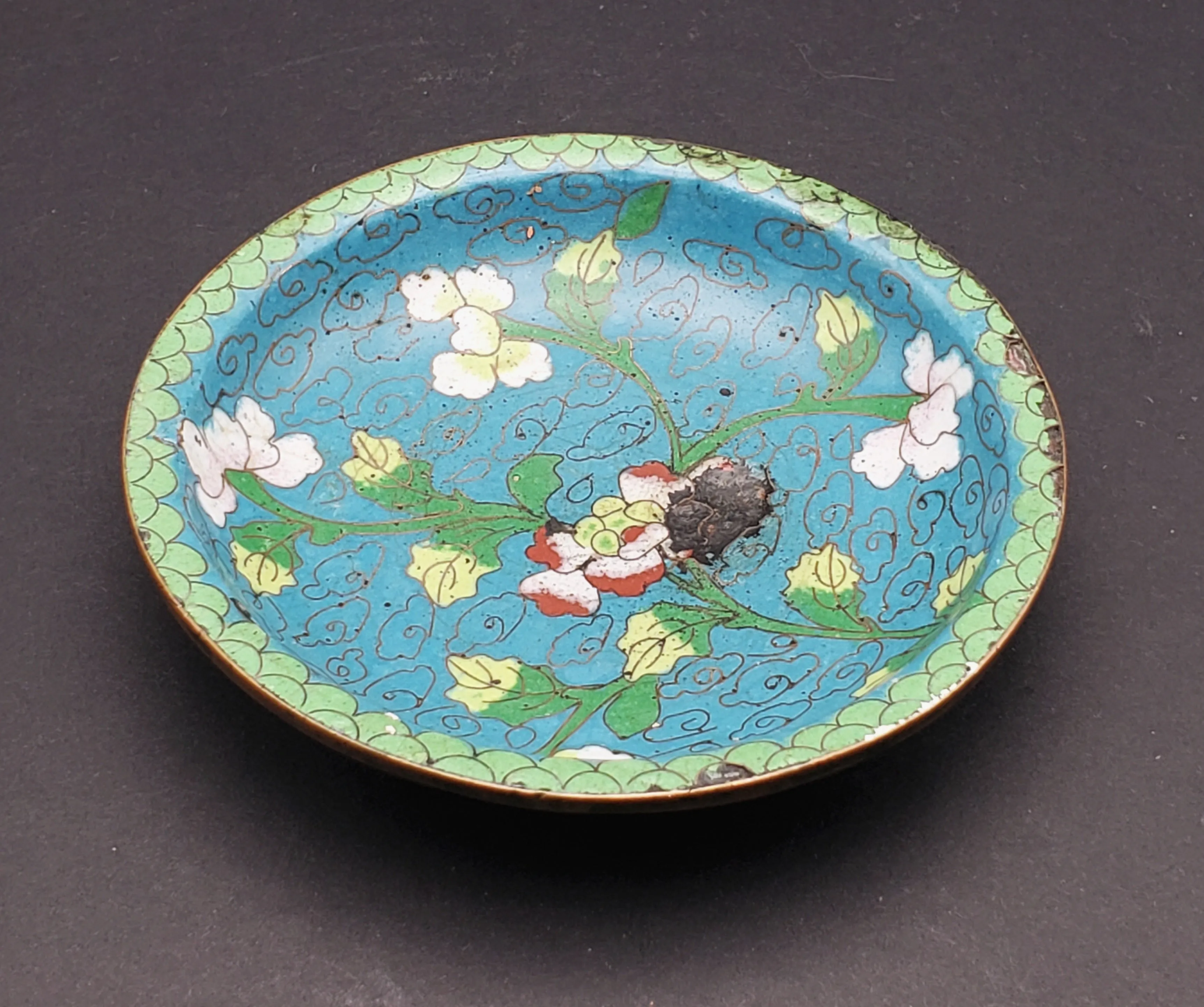 Vintage Floral Cloisonne Enamel Trinket Dish - DAMAGED