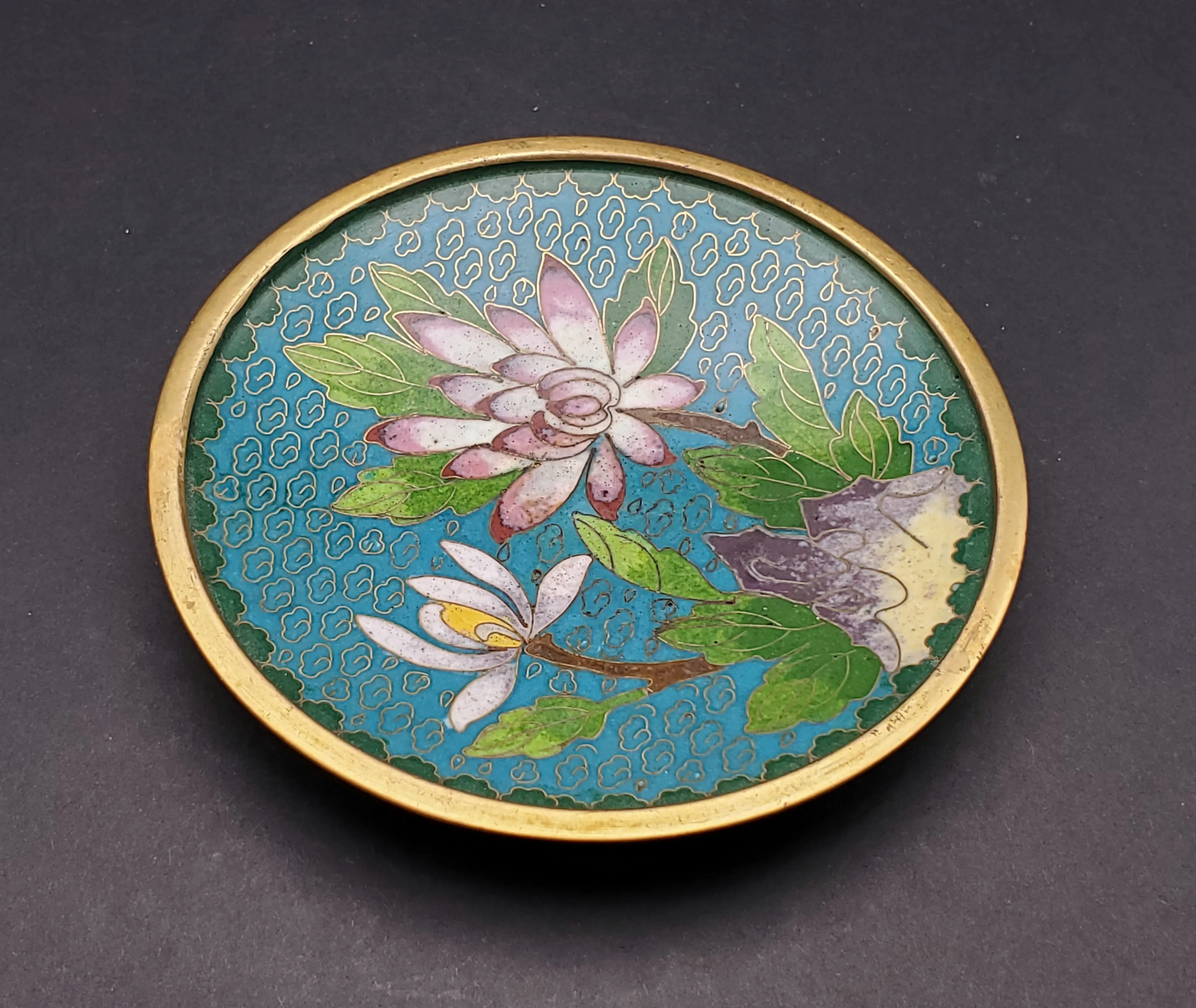 Vintage Floral Cloisonne Enamel Trinket Dish