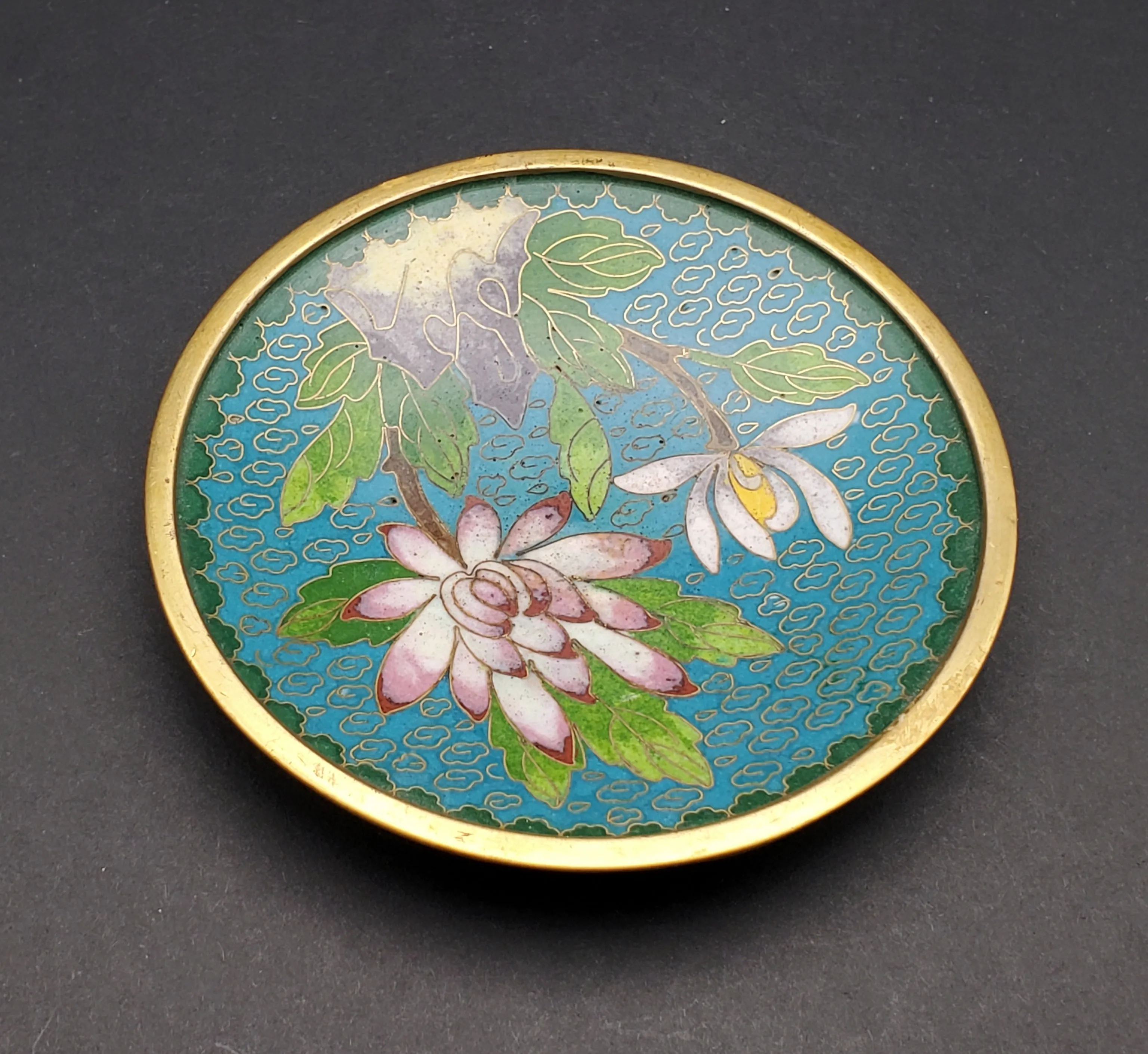 Vintage Floral Cloisonne Enamel Trinket Dish