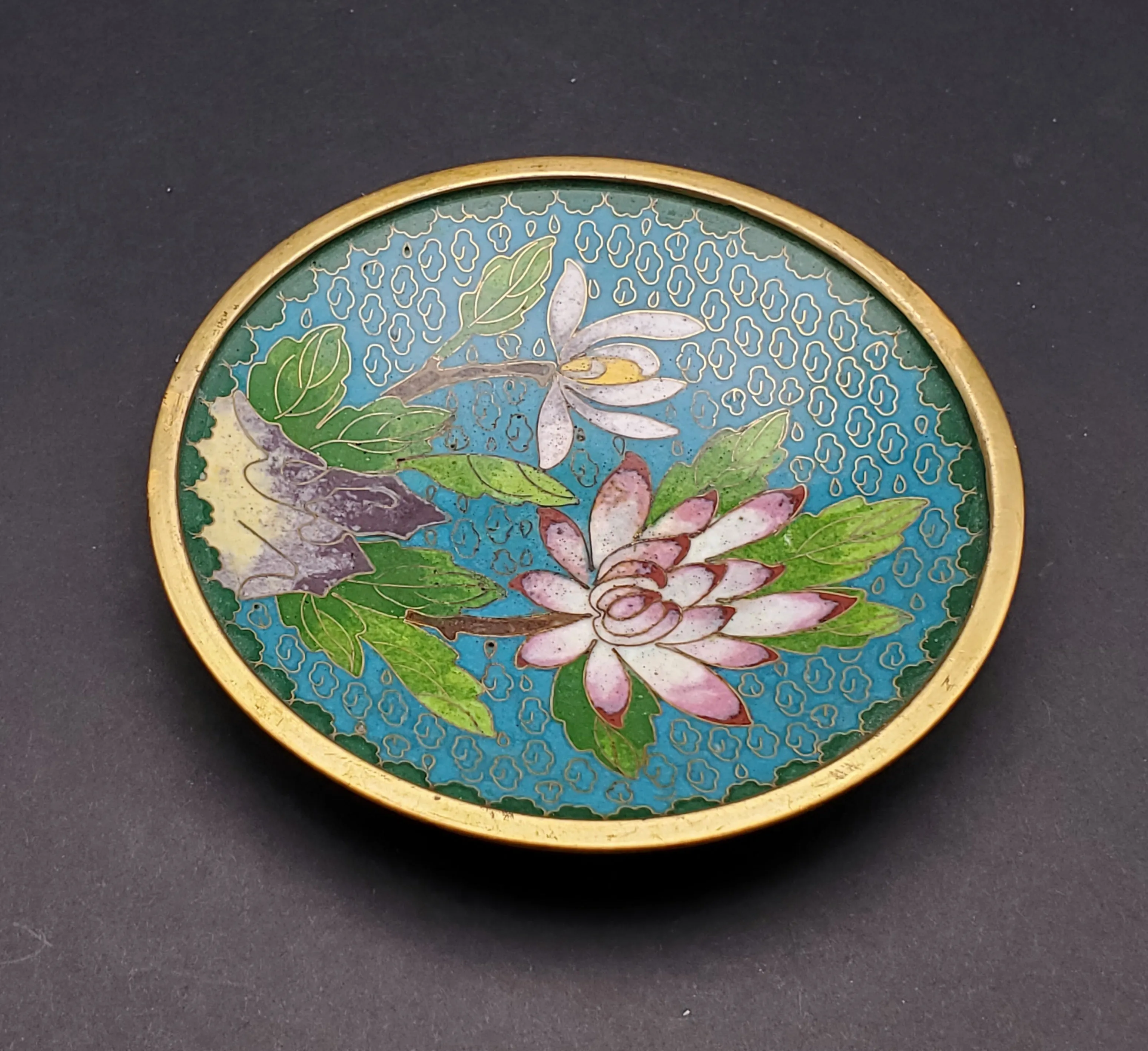 Vintage Floral Cloisonne Enamel Trinket Dish