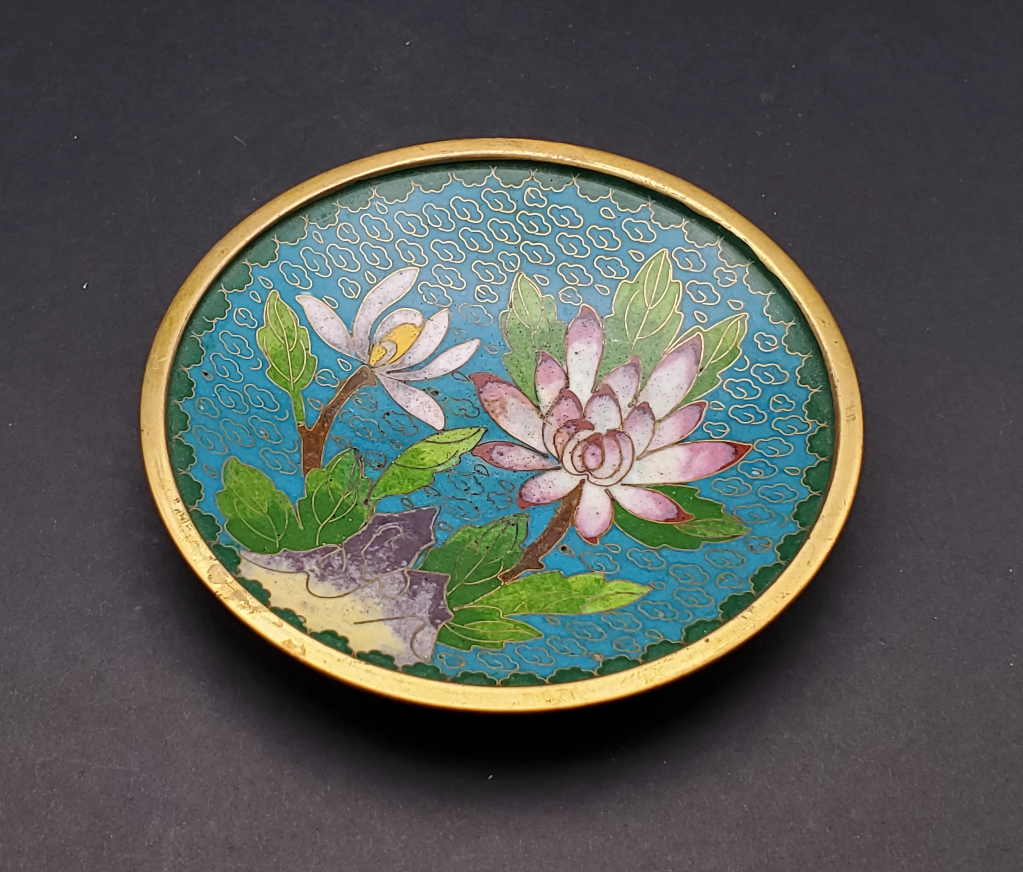 Vintage Floral Cloisonne Enamel Trinket Dish