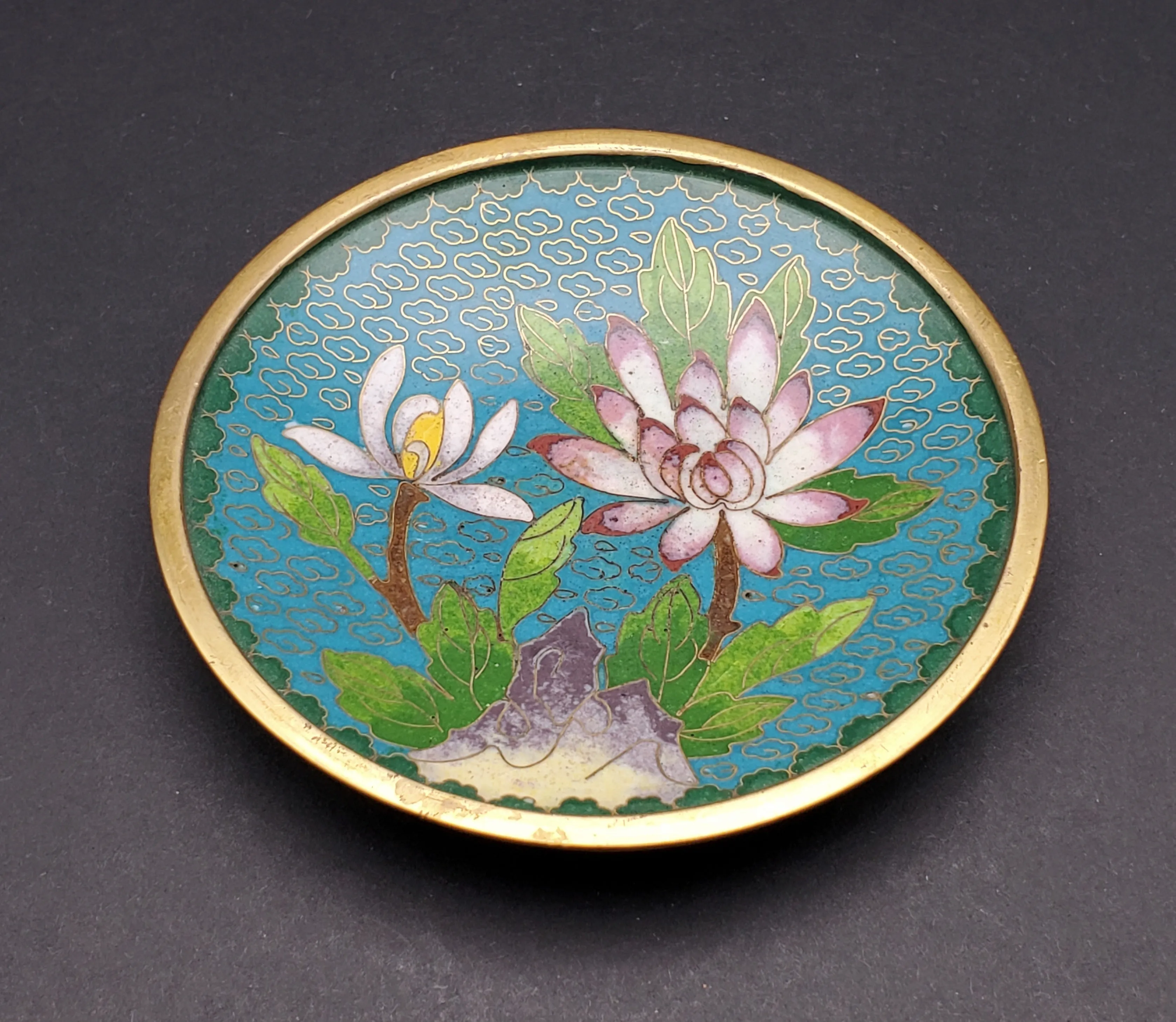 Vintage Floral Cloisonne Enamel Trinket Dish