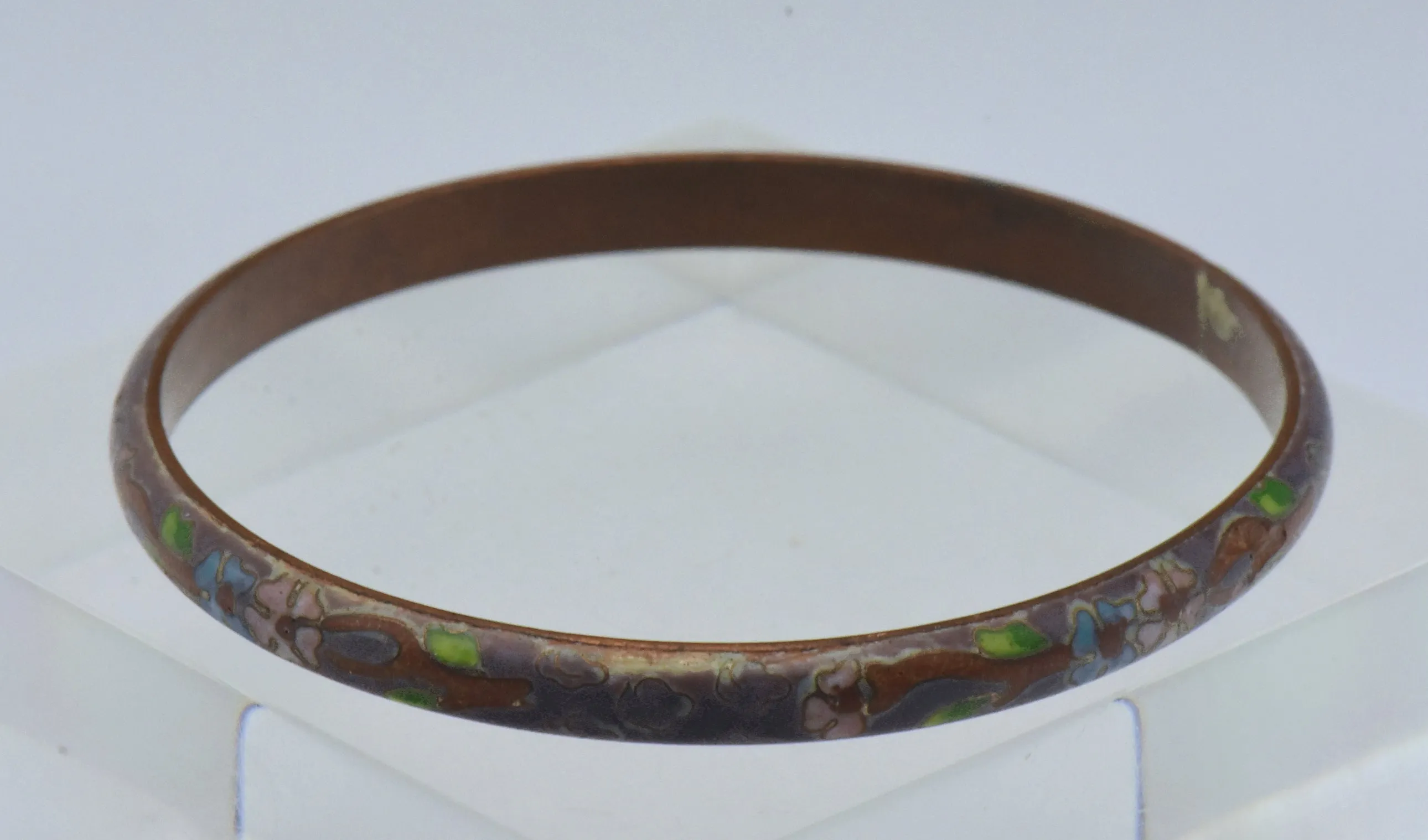 Vintage Grayish Purple Enamel Cloisonne Copper Bangle Bracelet - AS IS