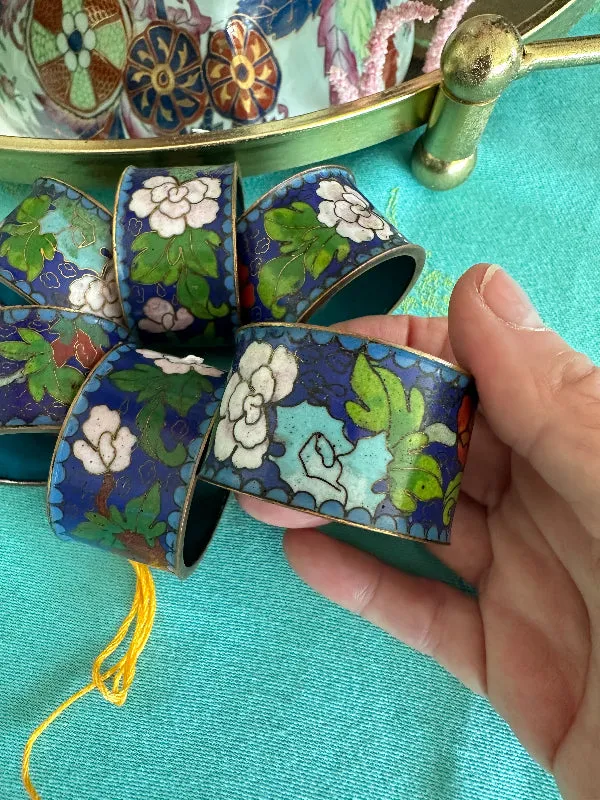 Vintage Napkin Rings, Cloisonne' , Blue, Green, Set of 6