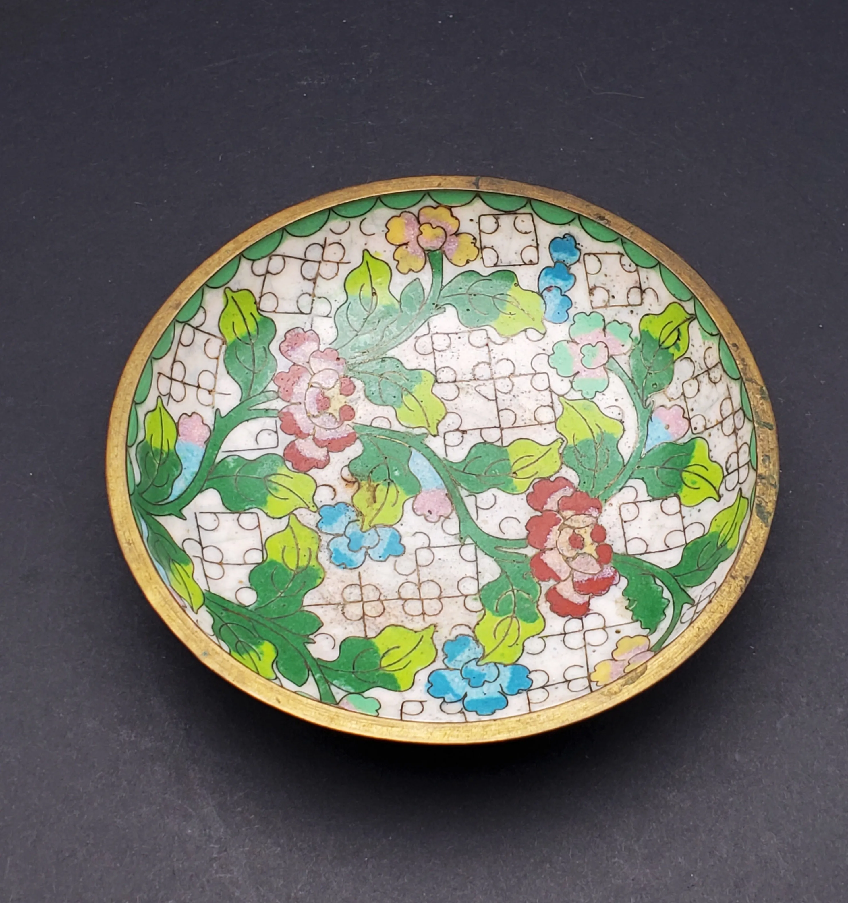 Vintage White Cloisonne Floral Dish