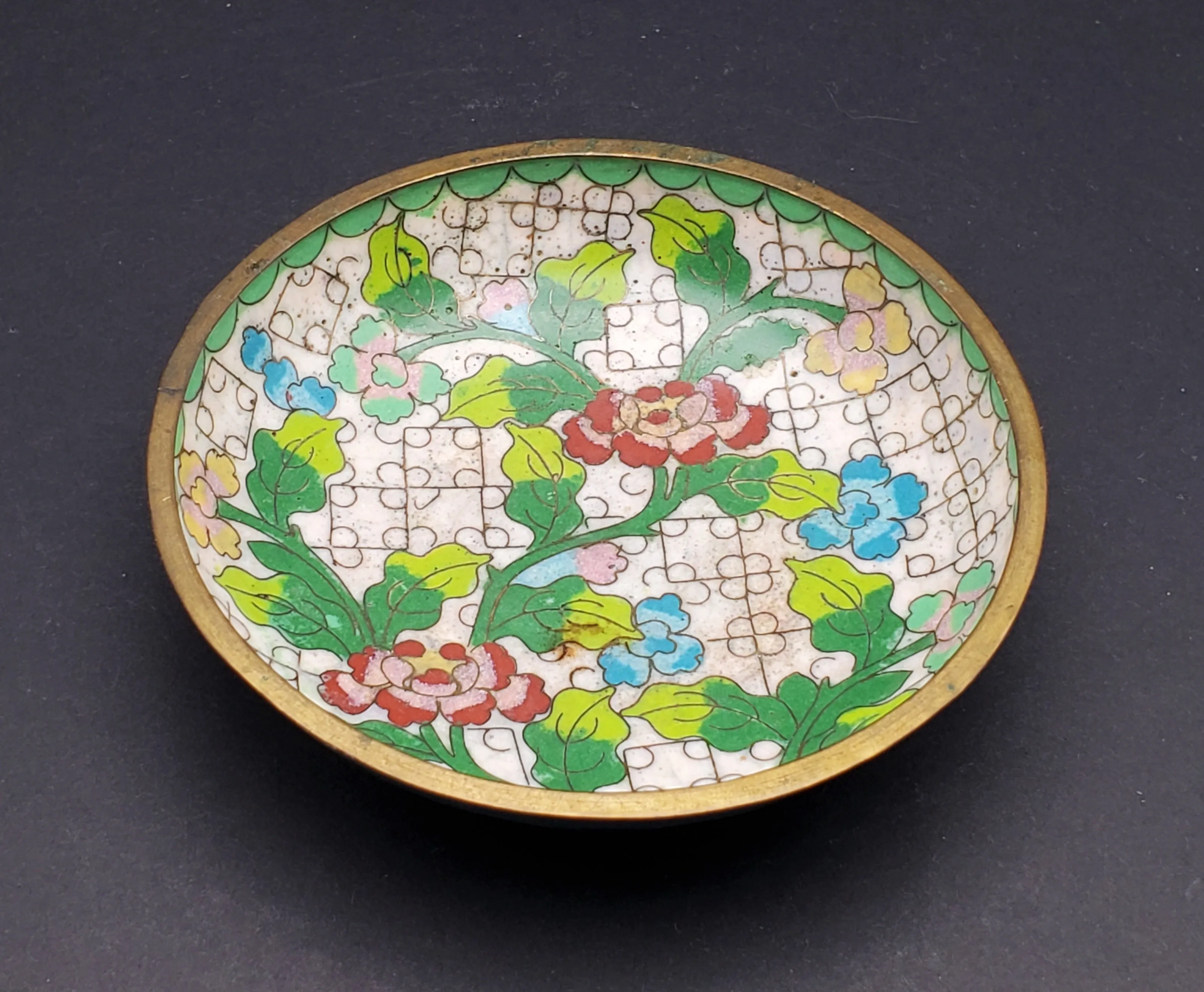 Vintage White Cloisonne Floral Dish