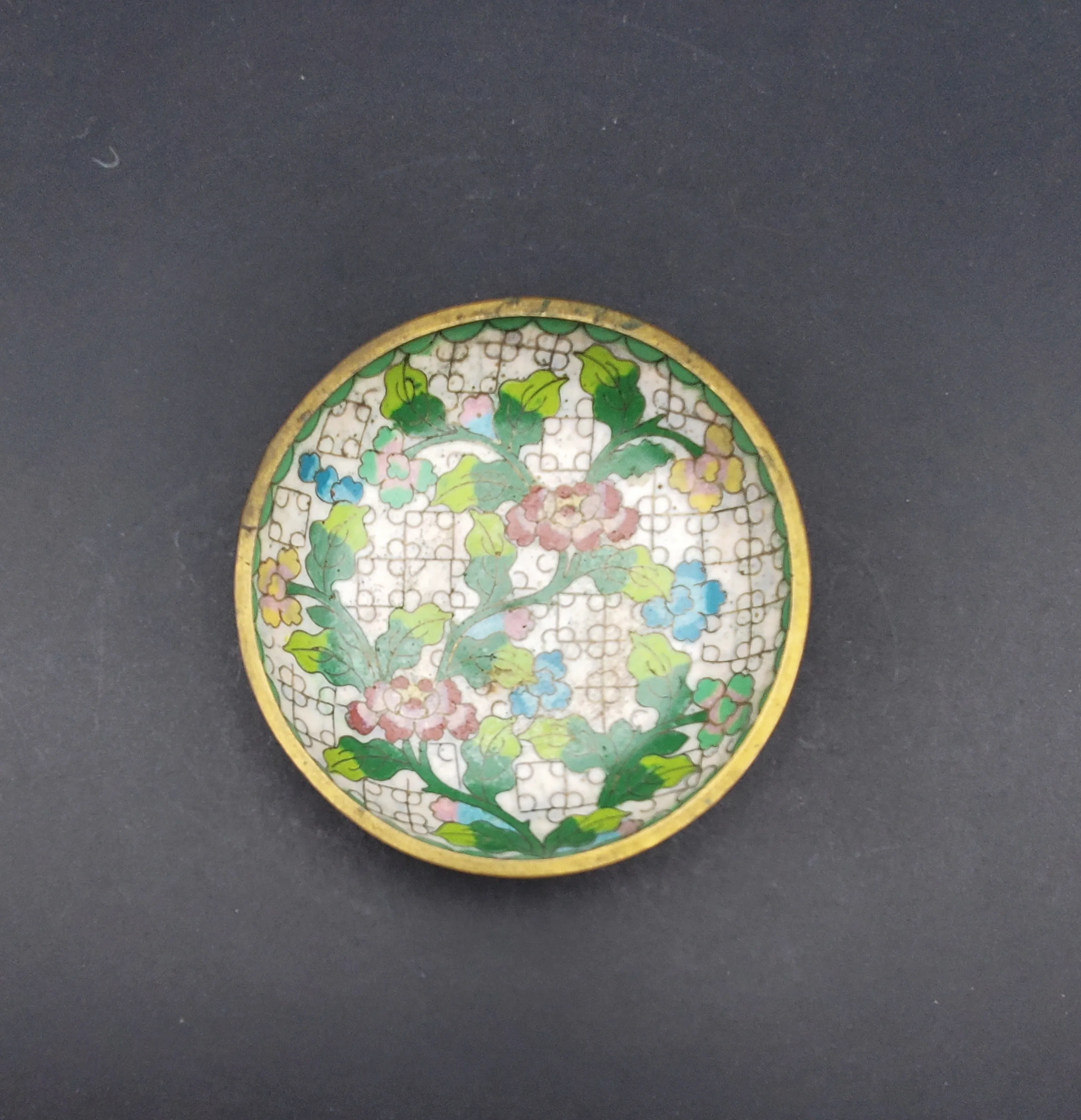 Vintage White Cloisonne Floral Dish