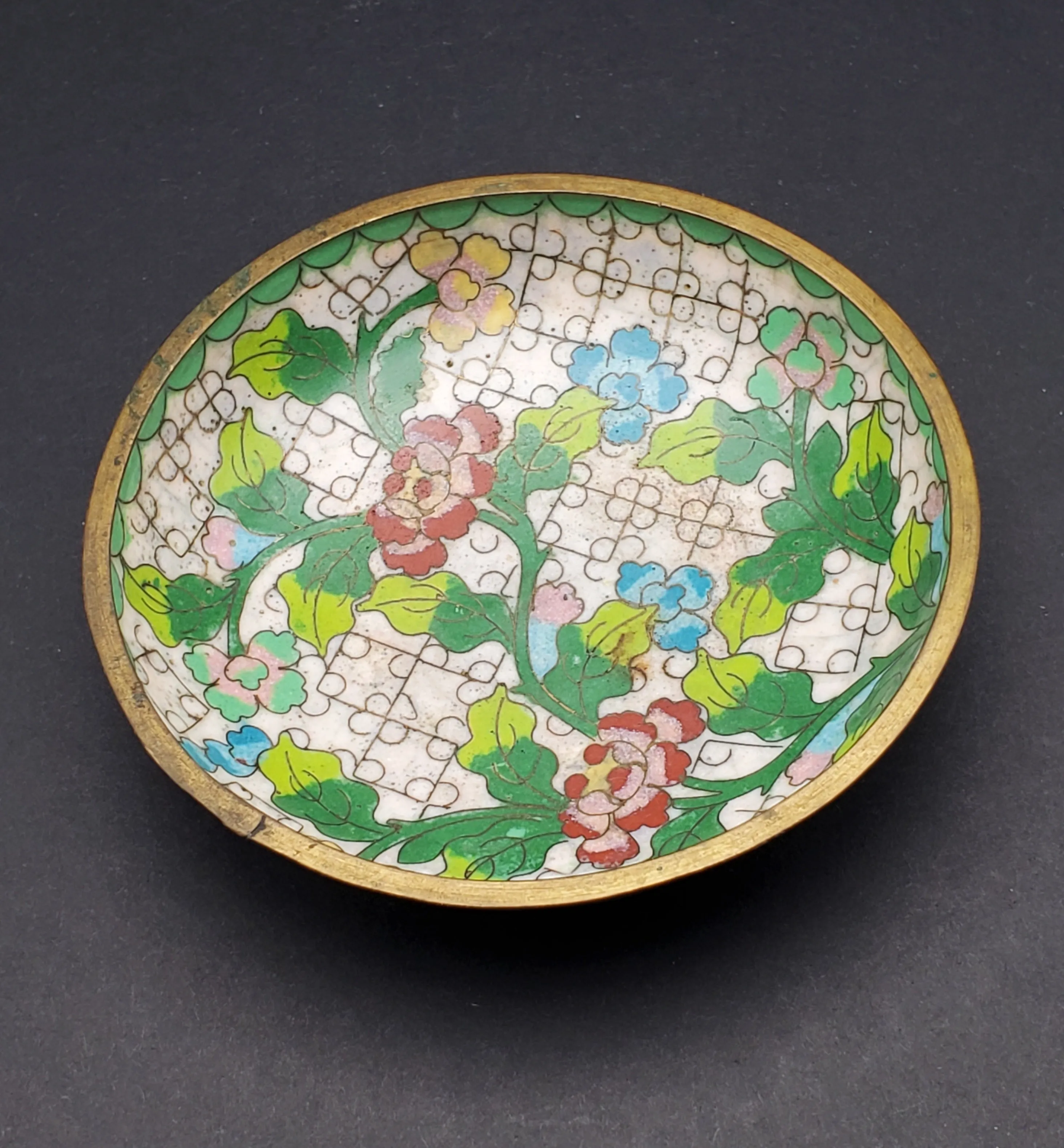 Vintage White Cloisonne Floral Dish