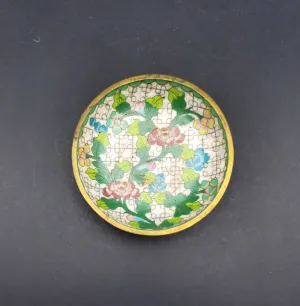 Vintage White Cloisonne Floral Dish