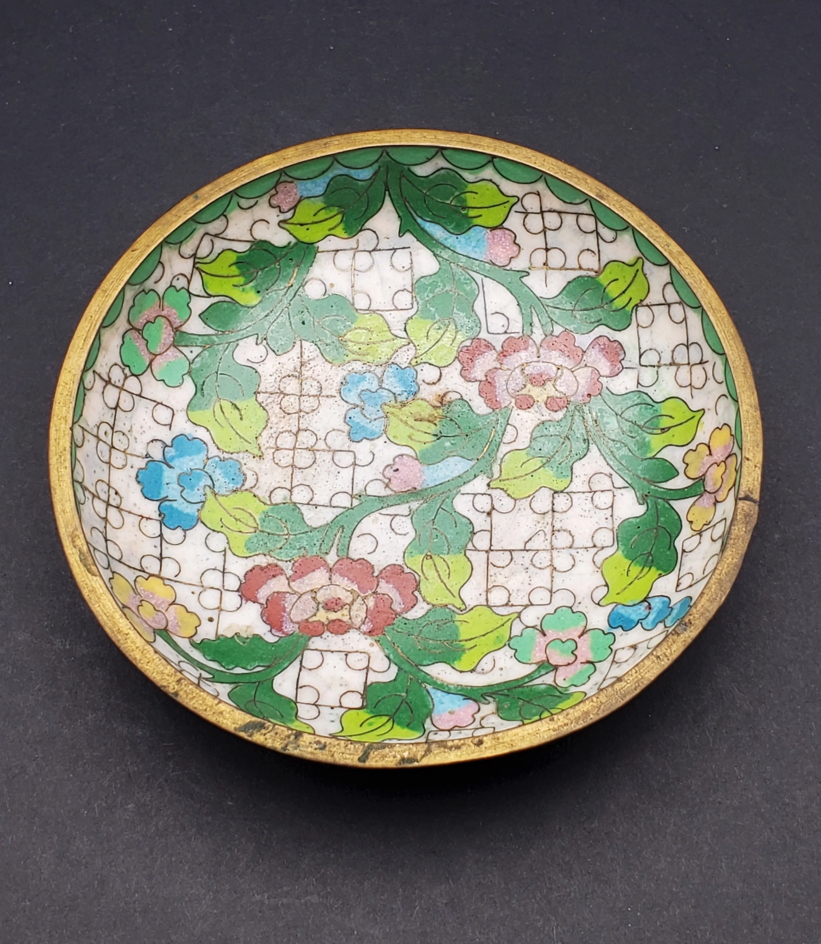 Vintage White Cloisonne Floral Dish