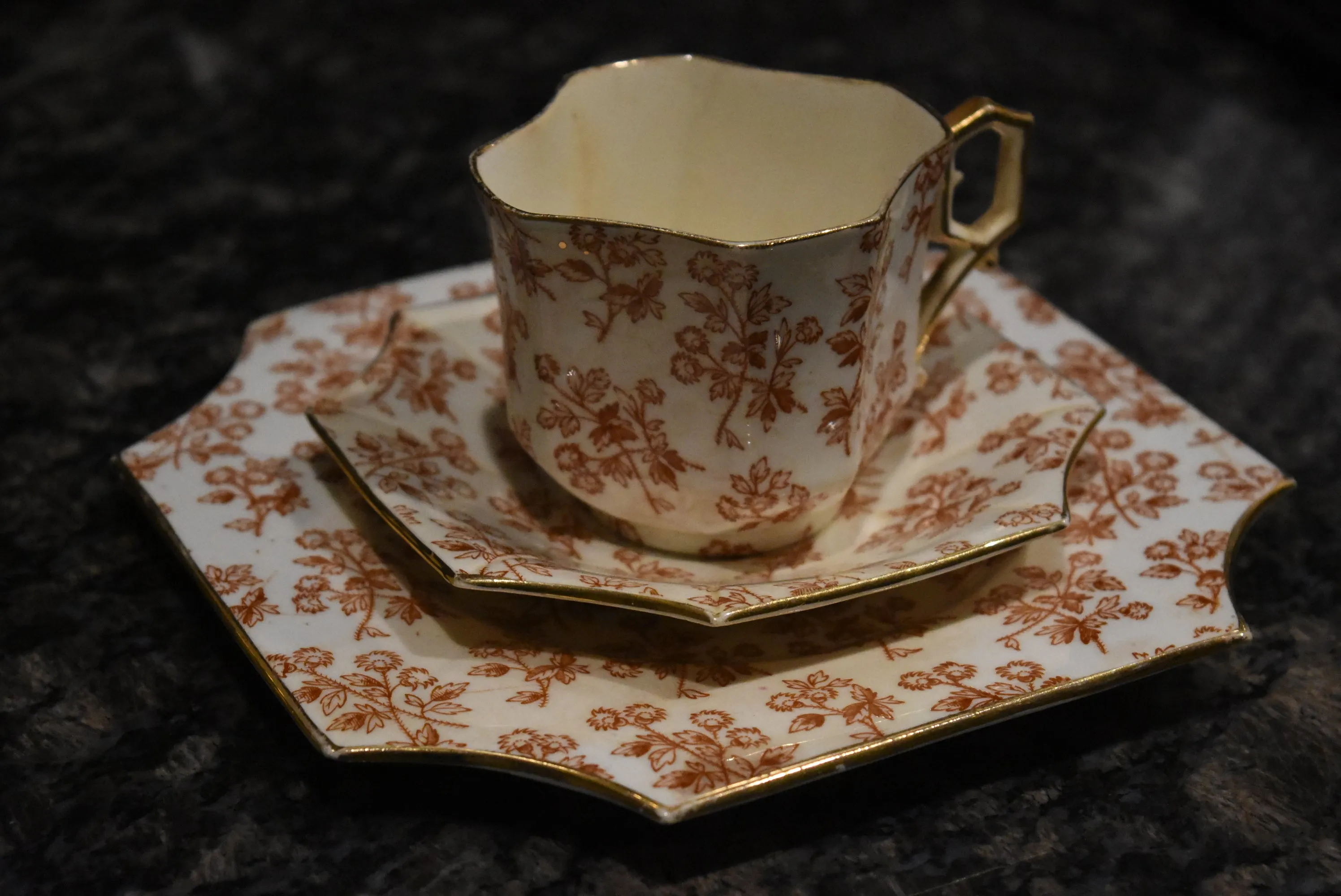 Wileman & Co. - Antique Square Thistles Teacup Trio