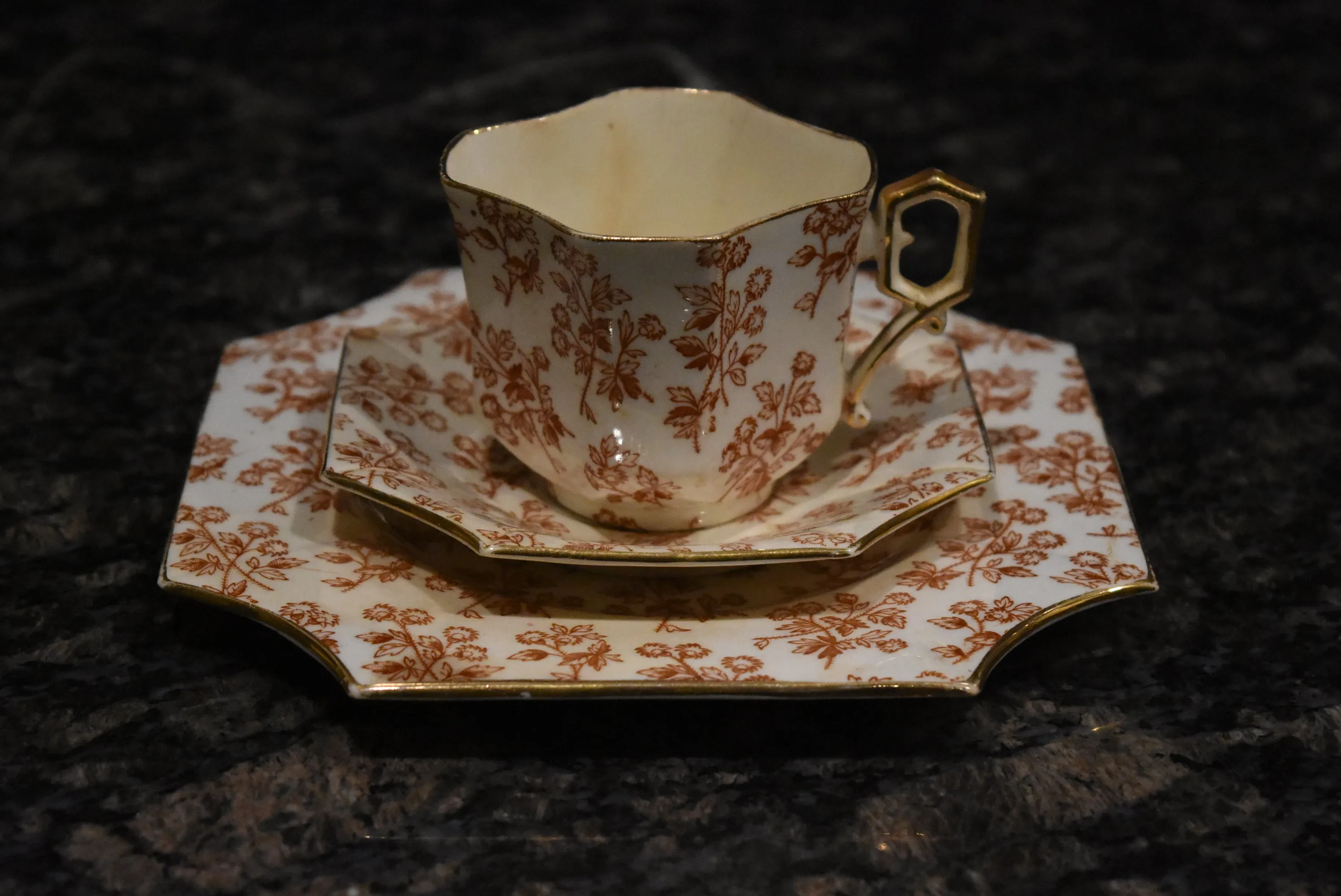 Wileman & Co. - Antique Square Thistles Teacup Trio