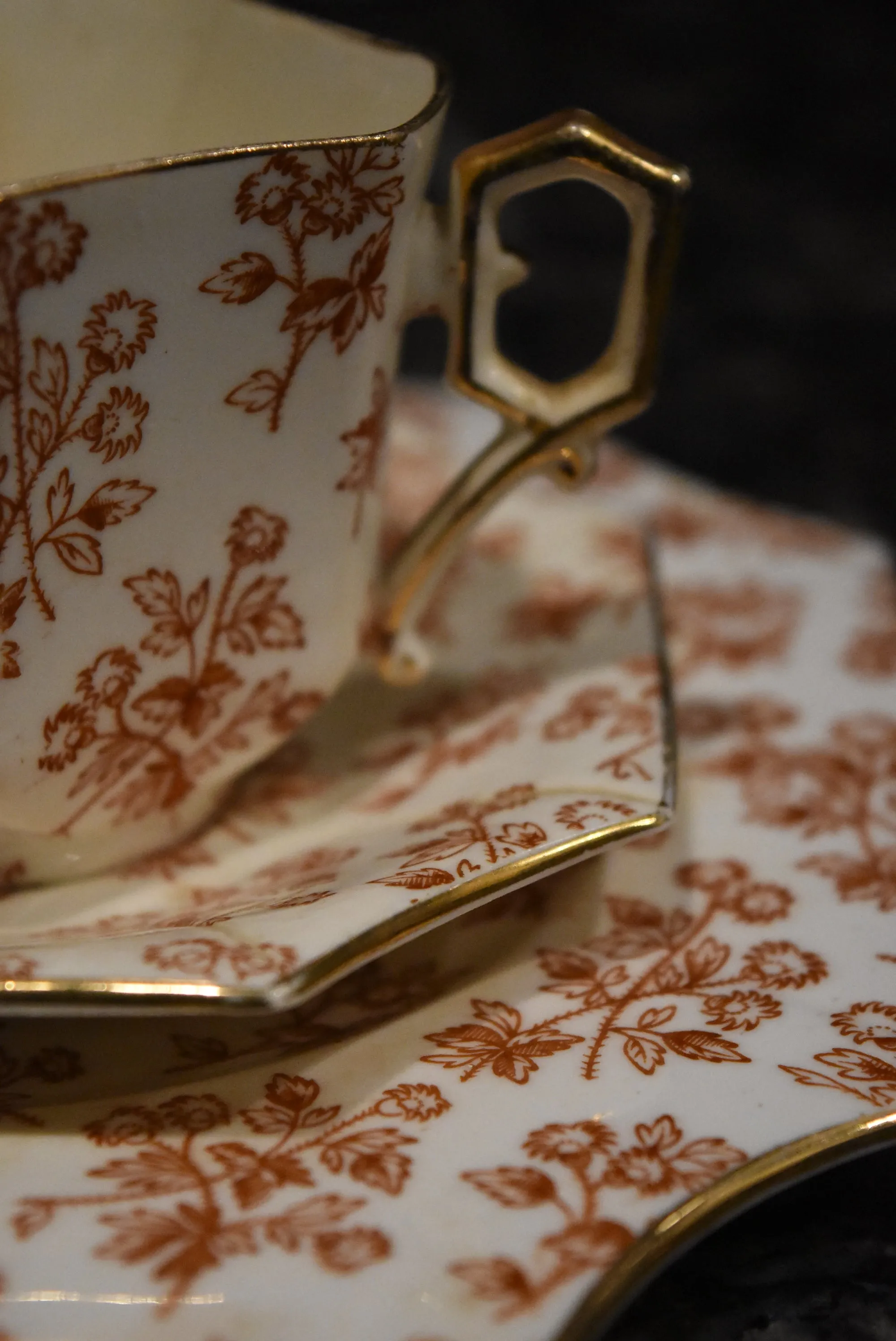 Wileman & Co. - Antique Square Thistles Teacup Trio