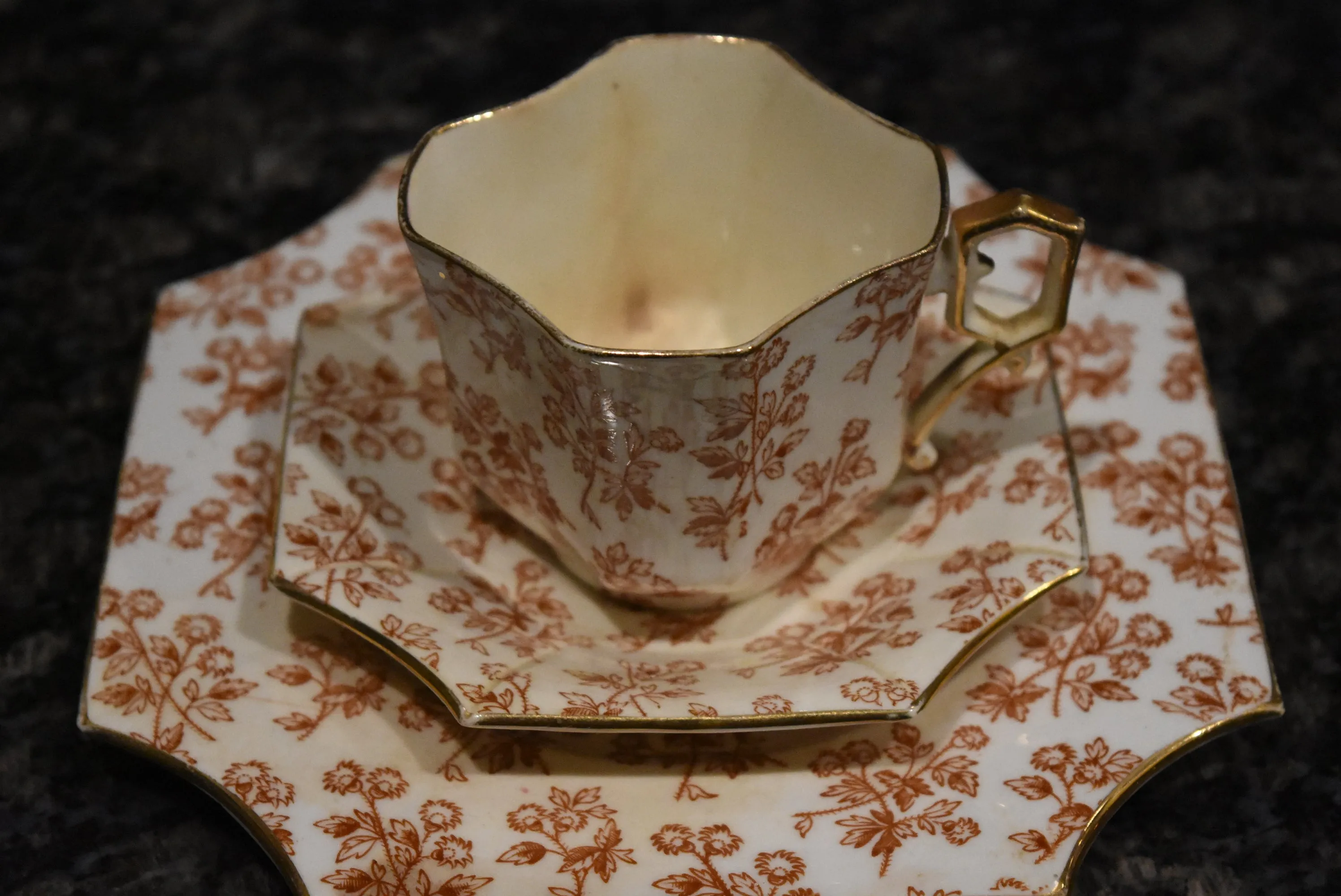 Wileman & Co. - Antique Square Thistles Teacup Trio