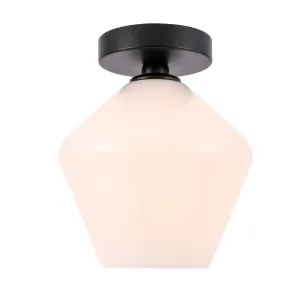 ZC121-LD2255BK - Living District: Gene 1 light Black and Frosted white glass Flush mount